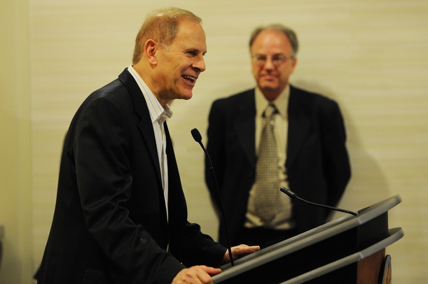 Michigan head coach John Beilein addresses the media after sophomore Trey Burke was announced as the 2013 recipient of the United States Basketball Writers Association's Oscar Robertson Trophy on Friday, April 5, 2013 at the Atlanta Marriott Marquis in Atlanta, GA. Melanie Maxwell I AnnArbor.com